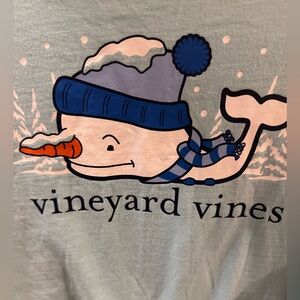 Vineyard Vines Girls Light Blue Snowman Winter Whale Logo Long Sleeve T-Shirt XL